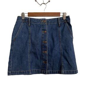Forever 21 Womens Dark Wash Y2K Full Button Pockets Denim Jean Mini Skirt Sz 28